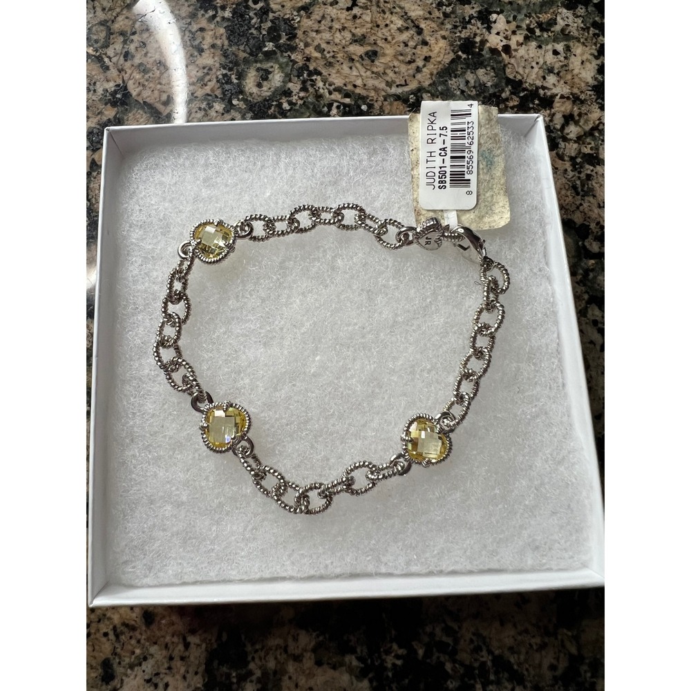 Judith Ripka Sterling Silver Canary Crystal Chain Link Bracelet SB501-CA-7.5
